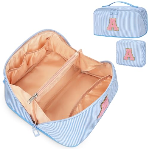 Bagmoly Personalized Gift Initial Makeup Bag for Women Teen Girls, Blue A at Amazon