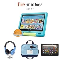 Fire HD 10 Kids tablet, 10.1” Full HD (32GB, Aquamarine) with Kids Headset + Sleeve + Screen Protector