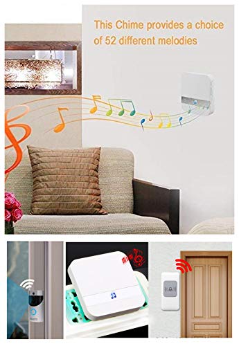 Wireless Doorbell,Remote 500 Feet,52 Chimes, White 1 Plug in with 1 Push Button Kit, Expandable,Waterproof Housing Optional,Battery Powered Emitter,Home/Office/Classroom Usage (Chime + Button)