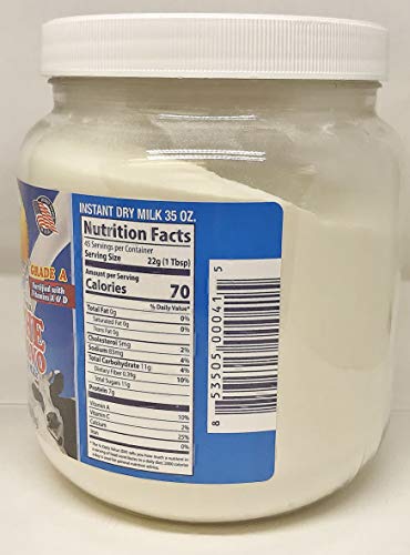 Instant Dry Milk Powder, 1 kg (35 0z) Make 2.5 Gallons (10 quarts) Low Fat, Grade A, American made, Low Heat, Kosher certified, Halal, 100% Natural, Leche en polvo Instantanea. - Thumbnail 2