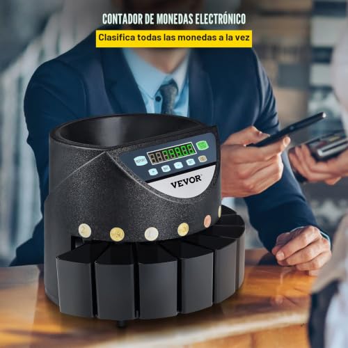Contador de Monedas Euro Profesional, 300 PCS por Minuto, Clasificador de Monedas Pantalla LED de 7 Dígitos, Máquina Contar Monedas con 8 Cajas de Recolección de Alta Precisión