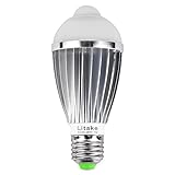 Litake Motion Sensor Light Bulb, 7W E27 PIR Infrared Motion Detection LED Bulb, Auto On/Off Night Lights for Porch, Closet, Garage, Hallway, Stairs, Basement, Pantry and Laundry Room (Cool White)