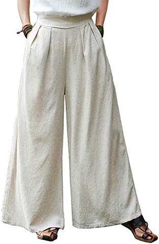 Dreambuilder ドリームビルダー レディース 綿麻パンツ キュロットワイド パンツ ゆったり 長ズボン ズボン 上質 ロング 上等 ポケット付き フリーサイズ 無地 コーディネート自由自在シンプル