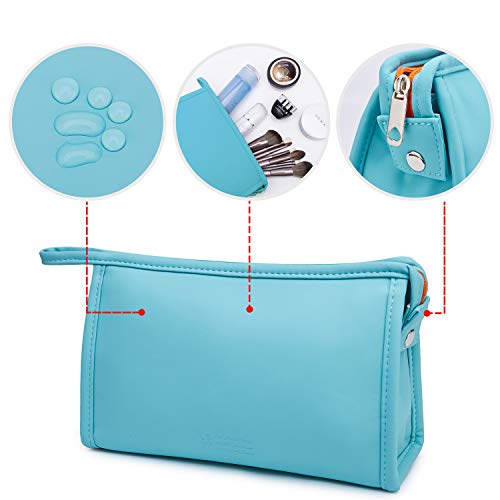 WANDF 3 Pieces Makeup Bag PU Leather Toiletry Bag Portable Cosmetic Pouch Water-resist Travel Organizer for Women (Blue) 5 WANDF 3 Pieces Makeup Bag PU Leather Toiletry Bag Portable Cosmetic Pouch Water-resist Travel Organizer for Women (Blue)