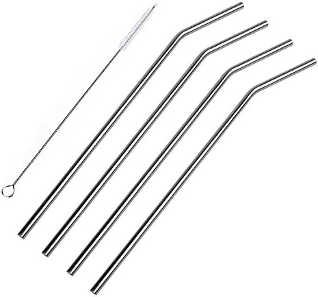 Stainless Steel Drinking Straws, KinHom 10.5'' Reusable Long Washable NON-TOXIC Bend Straws Sets for 20 oz &amp; 30 oz Yeti, RTIC, SIC Tumbler Rambler, Free Sturdy Cleaning Brush Included (4 PACK)