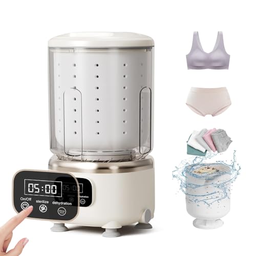 Mini Washing Machine with Dryer Portable, 2L Underwear Washer, Rechargeable Wireless Washing-Machine, Laundry Cup for Bra, Underwear, Socks (Beige)