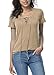 Women/Girls Sexy Deep V Neck Lace Up Short Sleeve Top Khaki X-large