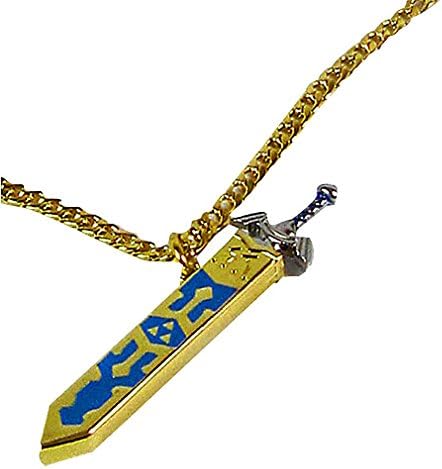 FanC, Unisex Zelda Skyward Sword Sheath Pendant Golden Curb Chain Necklace
