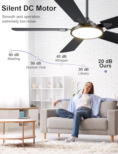OJX Ceiling Fans with Lights, 52 inch Ceiling fan with Light and Remote/APP Control, 3CCT, Quiet DC Reversible, Dimmable, Modern Ceiling Fan for Bedroom, Living Room, Kitchen, Indoor/Outdoor Use