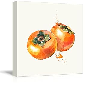 Square Canvas Wall Art - Persimmon Watercolor | Fruits Watercolor Art and Illustrations - Giclee Print Gallery Wrap Modern Home Art Ready to Hang - 12x12 inches
