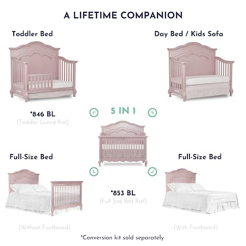 Evolur Aurora 5In1 Convertible Crib In Dusty Rose, Greenguard Gold