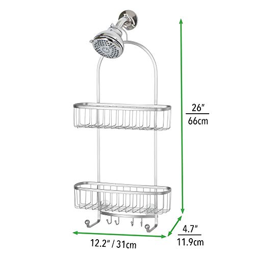 mDesign Large Metal Bathroom Tub & Shower Caddy, Hanging Storage Organizer Center with Builtin