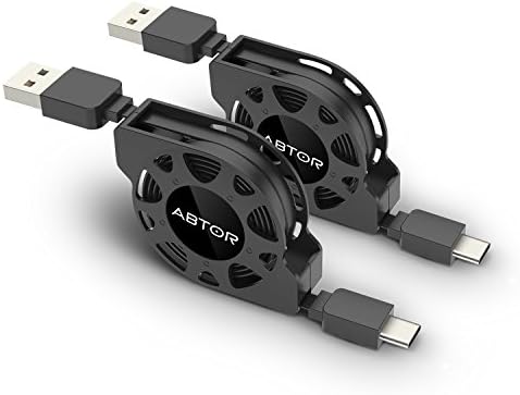 Retractable USB C Cable, Type C to USB Male A Extension Charging&Data Sync Cable with Cord Winder Mesh Organizer for Macbook Pro 2016,Google Pixel and Other USB C Supported Devices (2 pack, 3.3ft/1m)