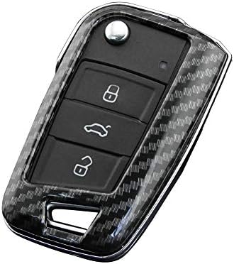 PIONIN Car Key Cover Car Remote Key Fob Holder Case, Fit For 2018-2019 VW Polo MK6 Golf/Golf R MK7 Tiguan, For 2013-2019 Skoda Octavia MK3