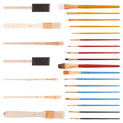 U.S. Art Supply 25 Piece All-Purpose Assorted Artist Paint Brush Set - Use for Acrylic, Oil, Watercolor and Other Paint Mediums