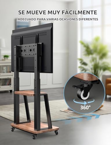 TETVIK Soporte de Piso para TV Móvil con Ruedas de 32 a 75 Pulgadas,Base para TV VESA 200x200-600x400mm,Carrito de TV para Pantalla Altura Ajustable,Soporta hasta 60 KG,Resistente y Fácil de Armar