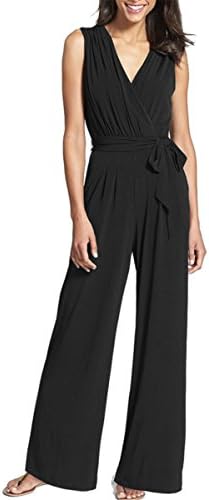 Firmeza Lady Sleeveless V Neck Belted Flares Pant Jumpsuit Romper for Women