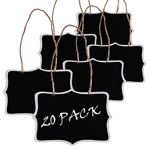 Woohome 20 PCS Mini Chalkboard Signs with Hanging String, Wooden Double Sided Erasable Message Board Signs for Party, Wedding, Thanksgiving, Christmas