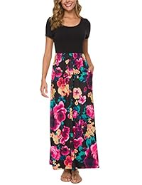 Zattcas - Maxivestido de manga 3 4 con estampado floral para mujer, con bolsillos