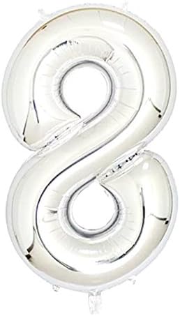 2 Pcs 42 Inch Silver Number 8 Foil Balloons by GOER,Number Balloons for Silver Party Decorations