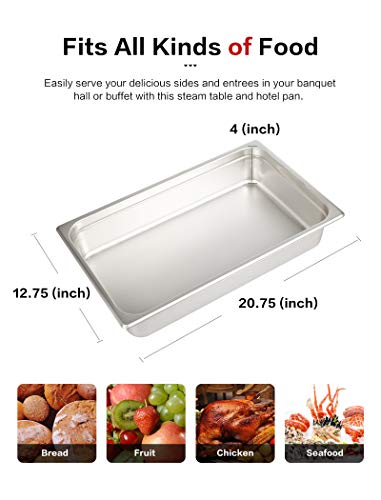 Steam Table Pan Full Size 4 inch, Hotel Pans Stainless Steel 6 Pack, ATOSA A2004 Buffet Food Pans Sets
