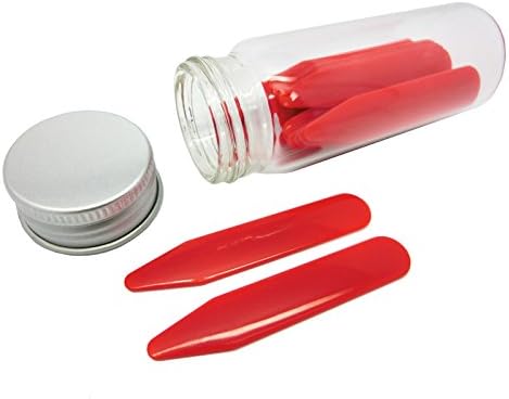 Shang Zun 16 Pcs Red Plastic Collar Stays in Glass Bottle, 2.2"