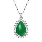 925 Sterling Silver Necklace Green Jade Pendant with Box Chain Christmas Gift (Teardrop ,18inch)
