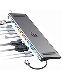 Upgraded USB-C Hub 12-in-1 with 100W PD, 4K HDMI & MiniDP, VGA, Up to 512GB SD TF Card Reader, RJ45 Ethernet, 4X High-Speed 3.0 USB Ports, 3.5mm Audio for MacBook Pro, iPad, Samsung, Laptop Docking