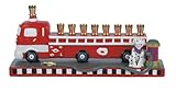 Hand painted Children's Fire Truck Hanukkah Menorah Chanukiah by Jessica Sporn
