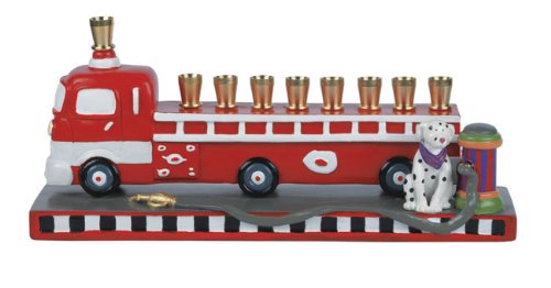 Hand painted Children's Fire Truck Hanukkah Menorah Chanukiah by Jessica Sporn