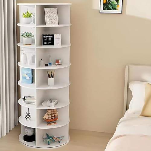 7 Tier Rotating Shoe Rack Tower, Vertical Spinning Shoes Display Rack, Shoe Storage Round Carousel, Revolving 360° Shoe Closet organizer, White 58 * 58 * 160Cm