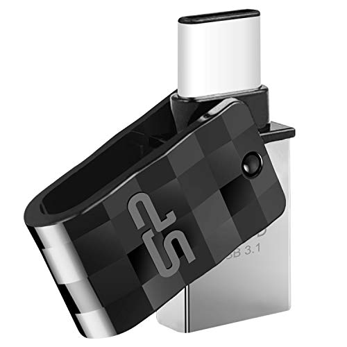 Silicon Power 64GB Flash Drive USB 3.0 Dual Drive USB Type-C C31 Swivel Dual Flash Drive Type C Ready for Smartphones Tablets and New MacBook (SP064GBUC3C31V1K)