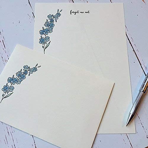 Wagtail Designs Writing Paper Gift Set including a Forget me not Illustration in a Lovely Black Box with Ribbon (18 Sheets of Quality Letter Writing Paper and envelopes) - Image 4