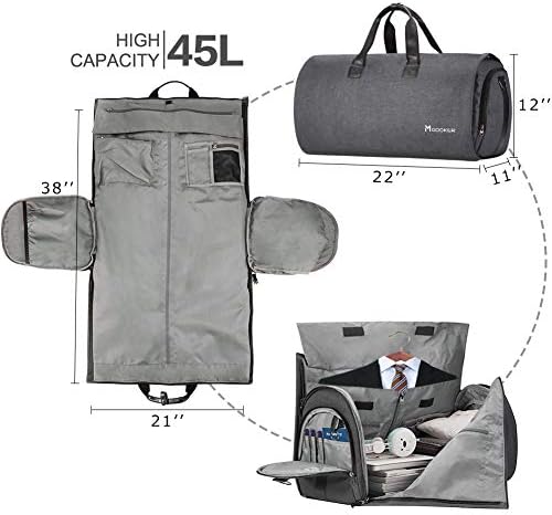 Convertible Garment Bag with Shoulder Strap, Modoker Carry on Garment Duffel Bag for Men Women - 2 in 1 Hanging Suitcase Suit Travel Bags (Black) 2 Convertible Garment Bag with Shoulder Strap, Modoker Carry on Garment Duffel Bag for Men Women - 2 in 1 Hanging Suitcase Suit Travel Bags (Black)