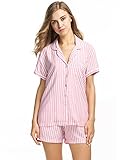 Ekouaer Pajama Set Womens Striped Short Sleeve Sleepwear With Pj Short S-XXL