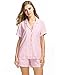 Ekouaer Pajama Set Womens Striped Short Sleeve Sleepwear With Pj Short S-XXL