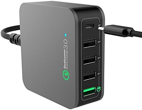 Multi Port USB C Wall Charger, Vonetone 40W 5 Port Type-C Charger Hub,QC 3.0 USB Desktop Charging Station for iPhone X / 8/7 / 6 / Plus, Galaxy S9 / S8 and Note8 More - Grey