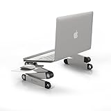 Pwr+ Portable Laptop-Table-Stand with Mouse Pad Fully Adjustable-Ergonomic Mount-Ultrabook-Macbook Light Weight Aluminum-Silver Bed Tray Desk Book Fans Up to 17