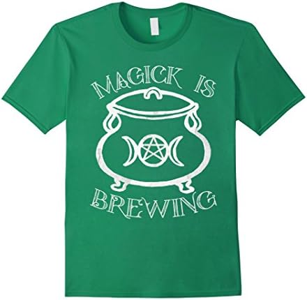 Mens Magick is Brewing Witchcraft Pentacle Cauldron T-shirt Medium Kelly Green
