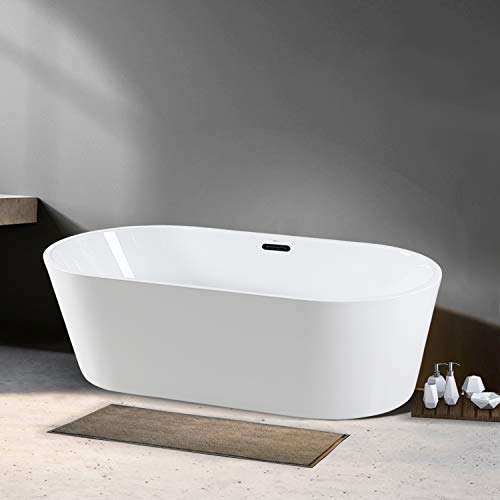 FerdY 67'' Acrylic Freestanding bathtub Soaking Bathtub, White Modern Stand Alone bathtub, Easy