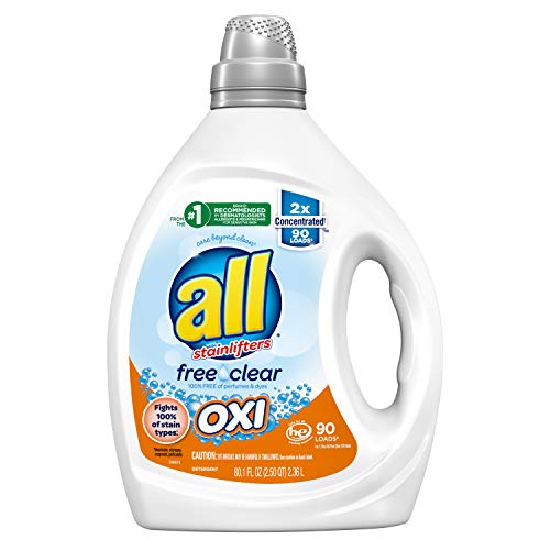 all Liquid Laundry Detergent, Free Clear for Sensitive Skin with OXI, Unscented and Hypoallergenic, 2X Concentrated, 90…