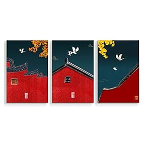 3 Panel Canvas Wall Art Chinese Traditional Palace Pictures Home Wall Decorations for Bedroom Living Room Paintings Canvas Prints Framed - 16"x24" x 3 Panels