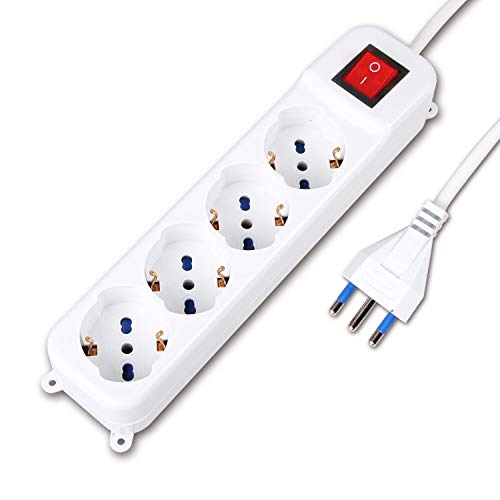 Regleta eléctrica con 4 plazas Schuko con interruptor de encendido