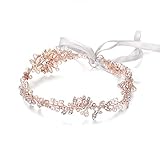 Ammei Rose Gold Vintage Bridal Crystal Headbands Wedding Headpieces Hair Pieces For Bride Bridesmaids Flower Girl Prom Hair Accessories With Ivory Ribbons Hair Vines