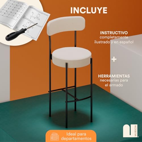 MUBSON Juego de 2 Bancos para Barra de Cocina. Par de Taburetes de Cocina o Bar T﻿apizados. Set de 2 Sillas Altas Altura de 1 Metro con Respaldo Luma. Bar Chairs