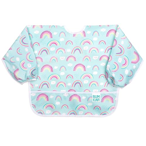 Bumkins Sleeved Bib, Handy Tie Closure for Custom Fit, Catch-All Pocket, Baby-Led Weaning, Waterproof, Machine Washable, Stain & Odour Resistant, BPA Free, 6-24 Months, Rainbow Design โ image 1