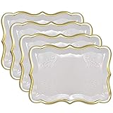 10 White Rectangle Trays with Gold Rim Border for