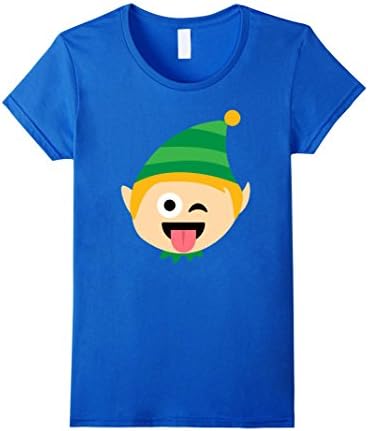 Women's Santa Elf Emoji T-Shirt Wink Out Tongue Christmas Funny Elf  Small Royal Blue