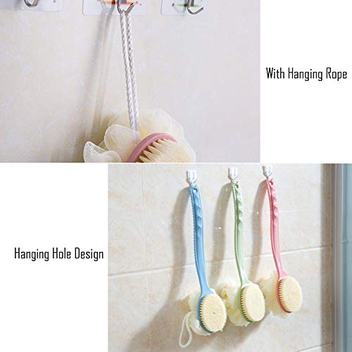 Shower Body Brush with Bristles and Loofah,Back Scrubber Bath Mesh Sponge with Curved Long Handle for Skin Exfoliating Bath, Massage Bristles Suitable for Wet or Dry, Men and Women