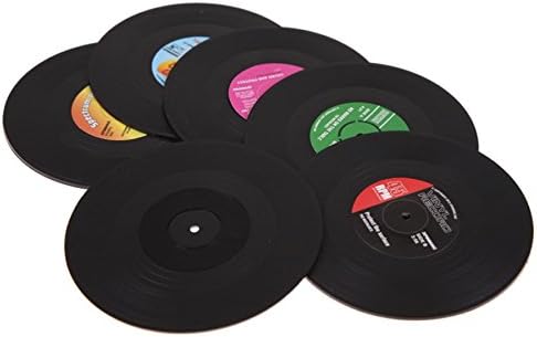 Vinyl Record Coaster Set - Pack of 6 Retro Novelty Drink Mats, Black - Image 3